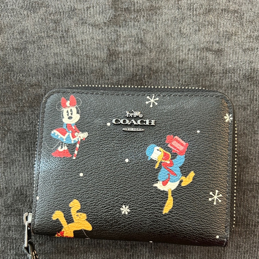 Disney X Coach Small Zip Around Wallet with Holiday Print